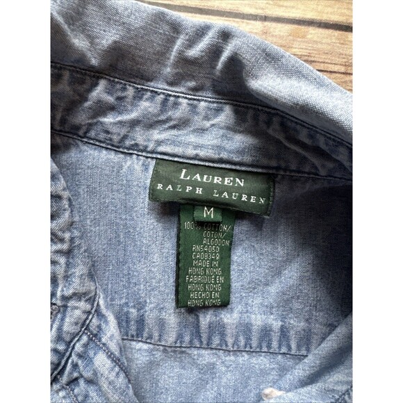 Lauren Ralph Lauren Denim Jean Shirt Womens M Crown Crest Cotton Blue Vintage - Picture 4 of 7